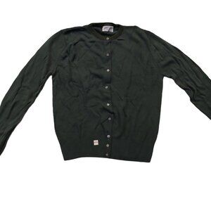 Vintage 1940s-1950s Dark Army Green Long Sleeve Knit Cardigan Sweater